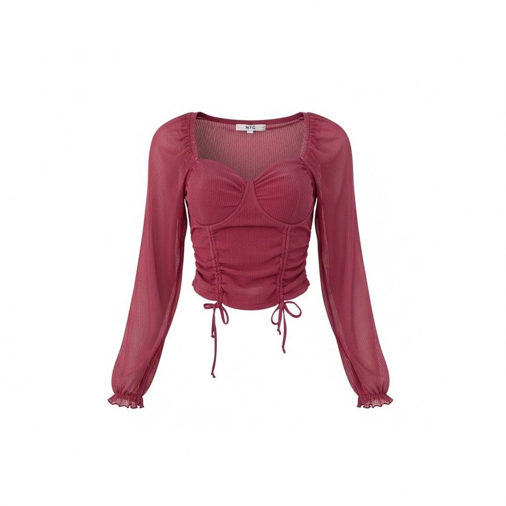 Madden NYC Ruched Long Sleeve Top in Burgundy - Size Small
